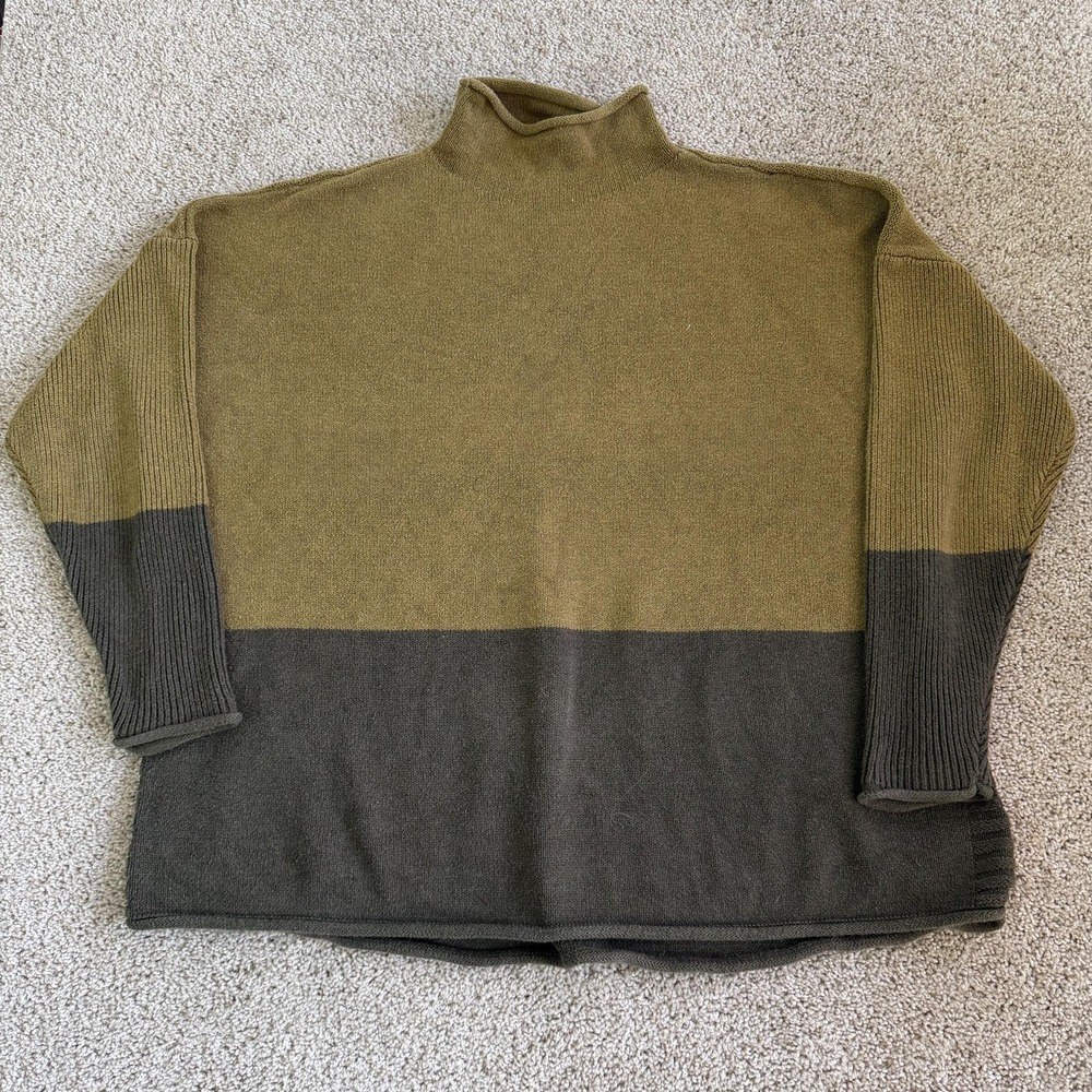 Tahari Sweater Womens 3X Green Colorblock Mock Neck Knit Pullover Long Sleeve